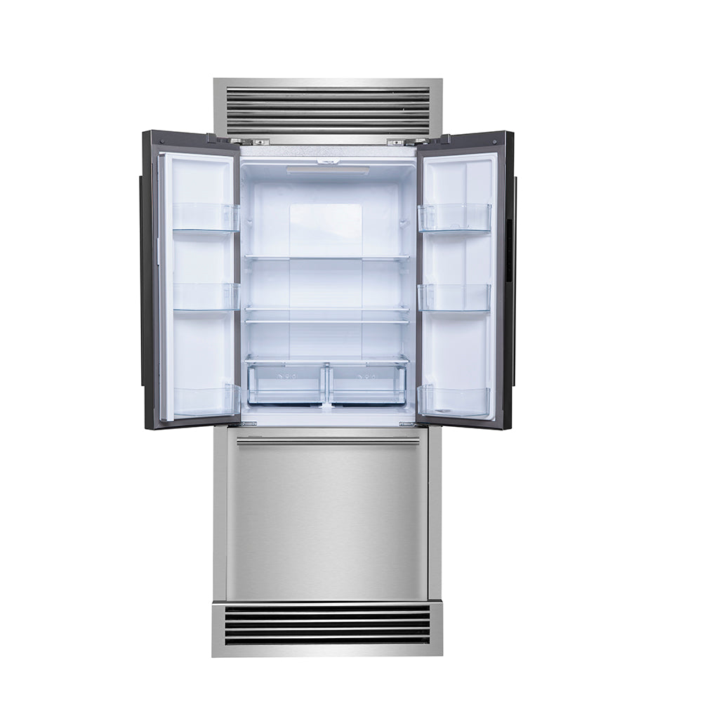 Forno 30" French Door Refrigerator with Ice Maker in Stainless Steel with 4” Decorative Grill