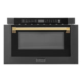 ZLINE Autograph Edition 24" Built-in Microwave Drawer in Black Stainless Steel with Polished Gold Accents