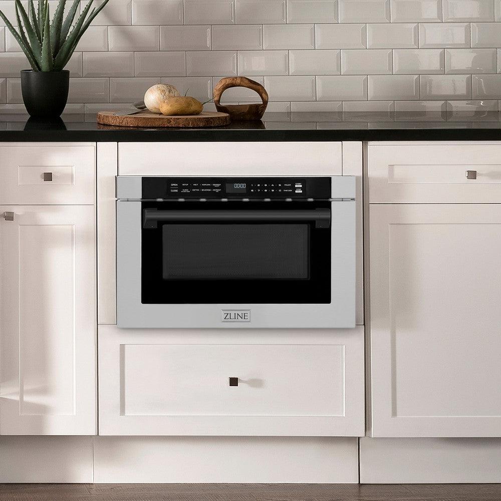 ZLINE Autograph Edition 24" Built-in Microwave Drawer with a Traditional Handle in DuraSnow Stainless Steel