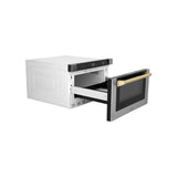 ZLINE Autograph Edition 24" Built-in Microwave Drawer with a Traditional Handle in DuraSnow Stainless Steel with Polished Gold Accents