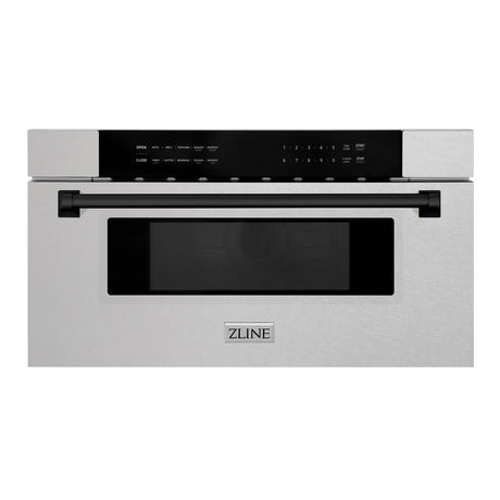 ZLINE Autograph Edition 30" Built-in Microwave Drawer in DuraSnow Stainless Steel with Matte Black Accents