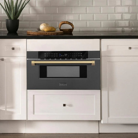 ZLINE Autograph Edition 30" 1.2 cu. ft. Built-in Microwave Drawer in Black Stainless Steel and Champagne Bronze Accents