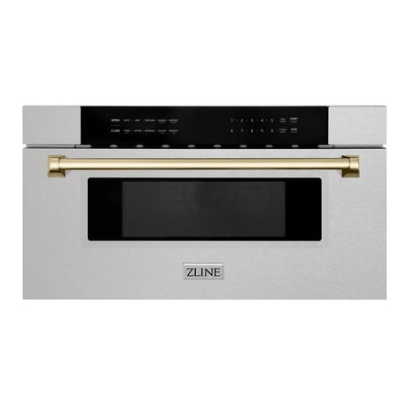 ZLINE Autograph Edition 30" Built-in Microwave Drawer in DuraSnow Stainless Steel with Gold Accents