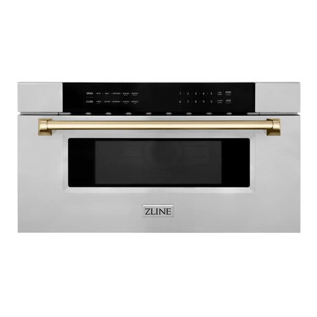 ZLINE Autograph Edition 30" Built-in Microwave Drawer in Stainless Steel with Polish Gold Accents