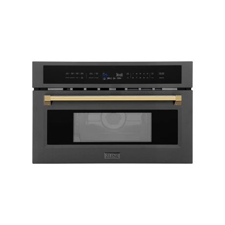 ZLINE Autograph Edition 30” Built-in Convection Microwave Oven in Black Stainless Steel with Polished Gold Accents