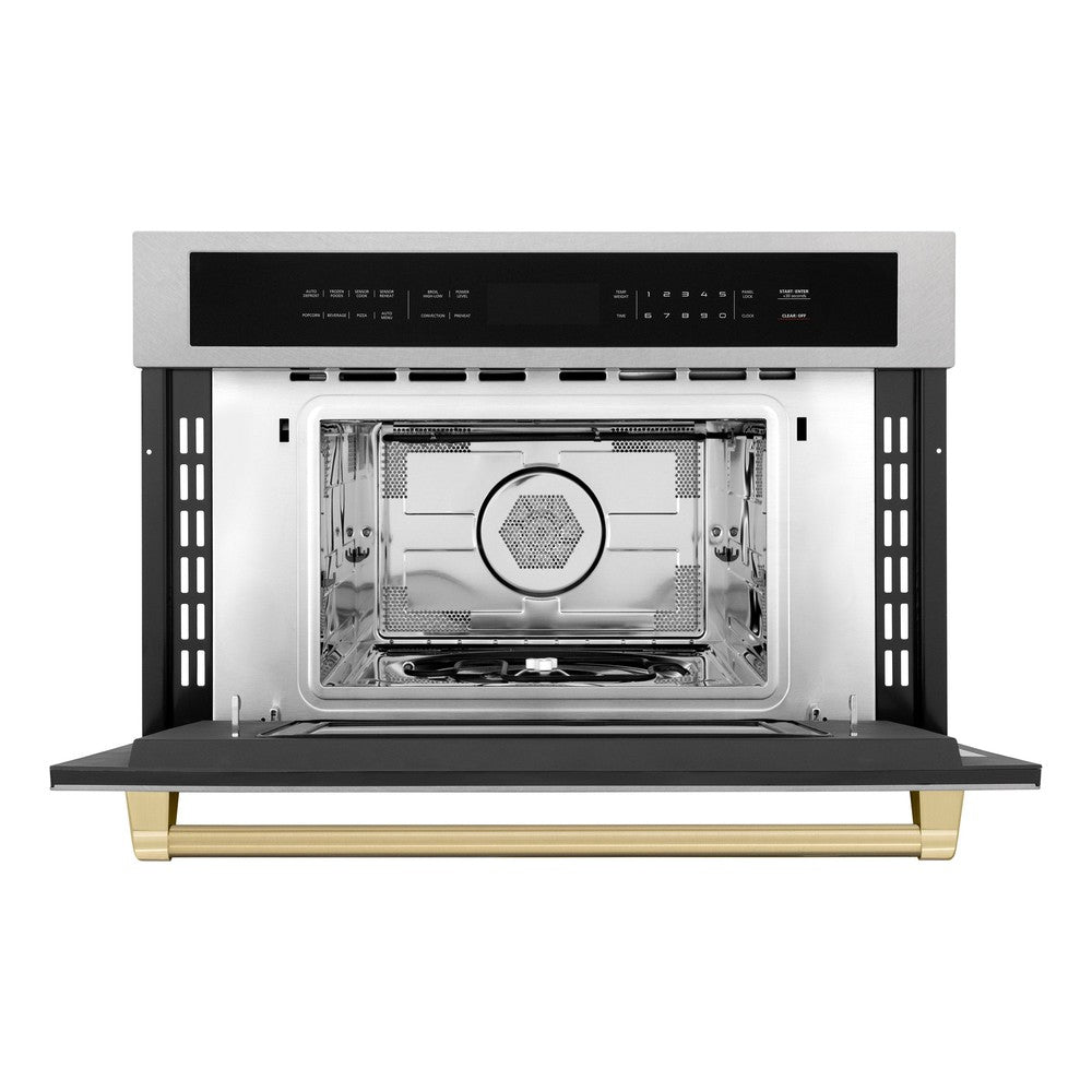 ZLINE Autograph Edition 30” 1.6 cu ft. Built-in Convection Microwave Oven in Fingerprint Resistant Stainless Steel and Champagne Bronze Accents (MWOZ-30-SS-CB)