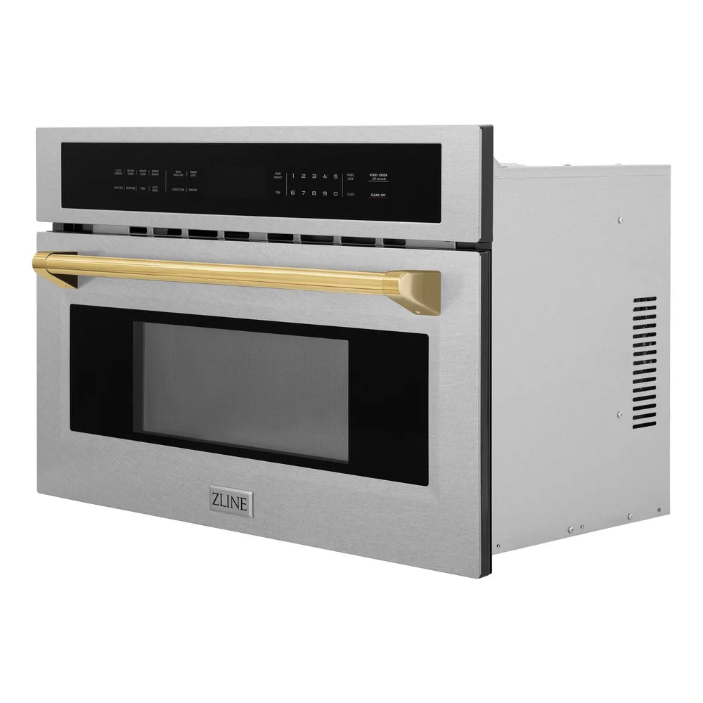 ZLINE Autograph Edition 30” Built-in Convection Microwave Oven in DuraSnow Stainless Steel Polished Gold