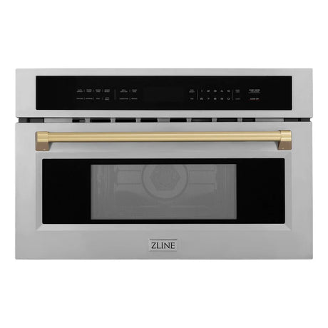 ZLINE Autograph Edition 30” 1.6 cu ft. Built-in Convection Microwave Oven in Stainless Steel and Champagne Bronze Accents (MWOZ-30-CB)