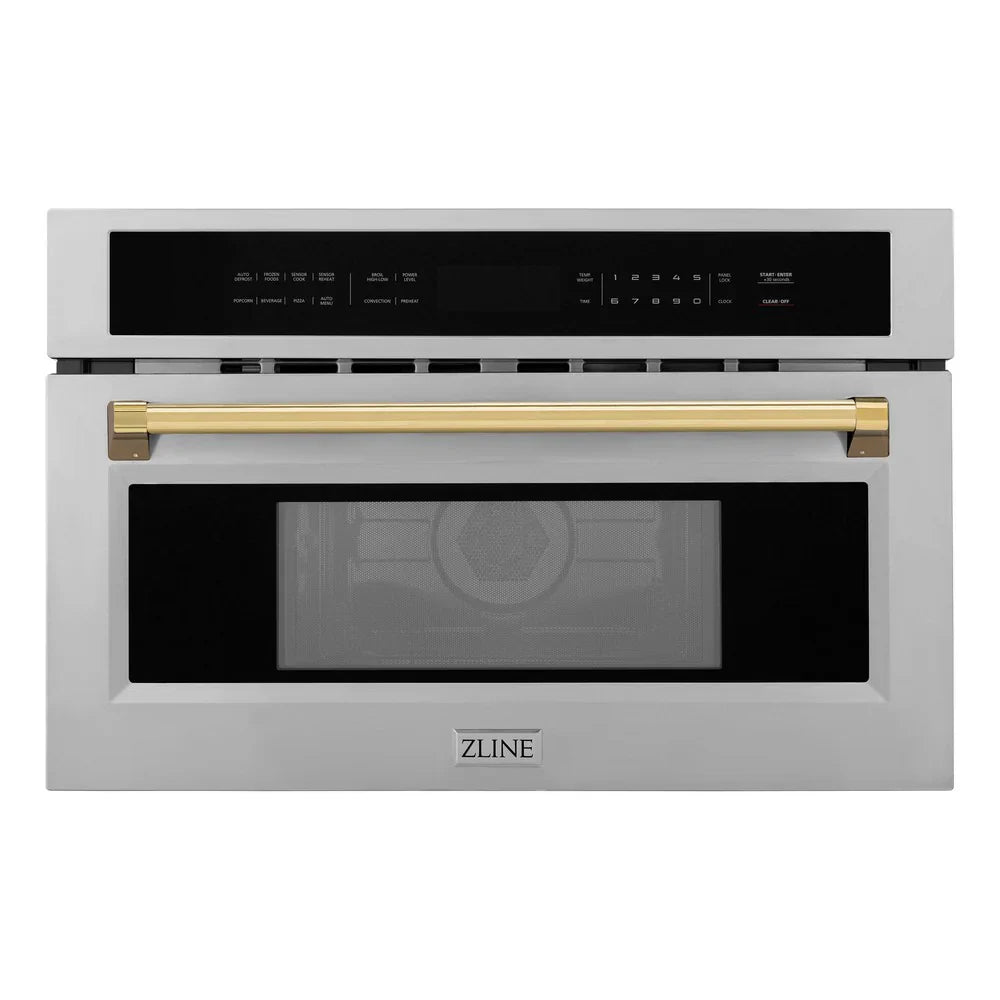 ZLINE Autograph Edition 30” Built-in Convection Microwave Oven in Stainless Steel Gold Accents