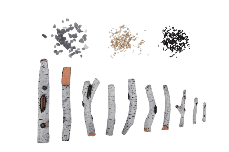Amantii Electric BIRCH 10 Piece Media Kit - Includes 10 logs, 2 colors of real fireglass, 2 colors of vermiculite