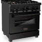 ZLINE 30 in. Kitchen Appliance Package with Black Stainless Steel Gas Range, Range Hood, Microwave Drawer and Dishwasher, 4KP-SGRBRH30-MWDW