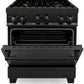 ZLINE Appliance Package - 30 in. Dual Fuel Range, Range Hood, Microwave Drawer, Refrigerator in Black Stainless, 4KPR-RABRH30-MW