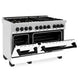 ZLINE Autograph 48" 6.0 cu. ft. Legacy Dual Fuel Range with 7 Burner Gas Cooktop and 2 Electric Ovens in Satin Stainless Steel with White Matte Doors and Matte Black Accents, RASZ-WM-48-MB