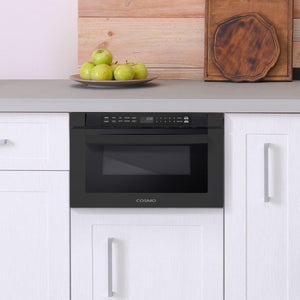Cosmo Haven 24" 1.2 cu. ft. Built-in Microwave Drawer, 1000W, Touch Controls, Defrosting Rack in Matte Black, COS-12MWDBK