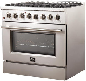 FORNO Package - 36 Inch Dual Fuel Range, Wall Mount Range Hood, Refrigerator, Microwave Drawer, Dishwasher, AP-FFSGS6156-36-W-8