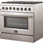 FORNO Appliance Package - 36 Inch Dual Fuel Range, Wall Mount Range Hood, Refrigerator, AP-FFSGS6156-36-W-4