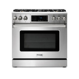 THOR Kitchen Package - 36" Gas Range, Range Hood, Refrigerator, Dishwasher, Wine Cooler, AP-TRG3601-W-3