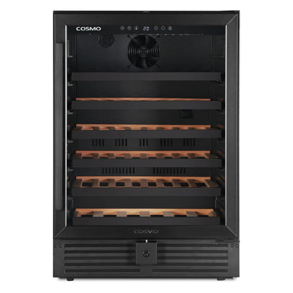 Cosmo Lumin 24" 52-Bottle Single Zone Compressor Wine Cooler, LED Lighting in Matte Black, COS-24BIWCS-BK