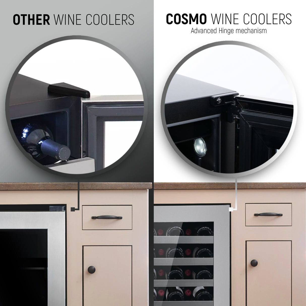 Cosmo 48-Bottle Stainless Steel 24" Single Zone Compressor Wine Cooler