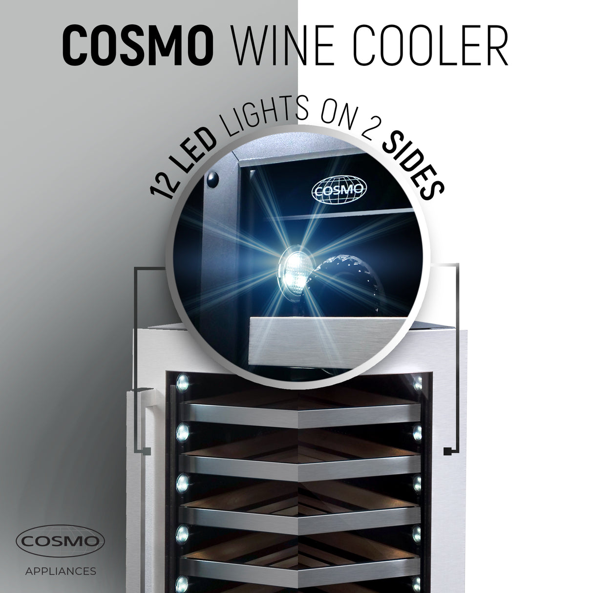 Cosmo 48-Bottle Stainless Steel 24" Single Zone Compressor Wine Cooler