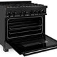 ZLINE Package - 36" Dual Fuel Range, Range Hood, Refrigerator with Water & Ice Dispenser, Dishwasher, Microwave In Black Stainless Steel