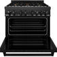 ZLINE Kitchen and Bath Appliance Package - 36 in. Dual Fuel Range, Range Hood, Microwave Drawer, Refrigerator in Black Stainless, 4KPR-RABRH36-MW