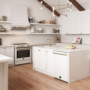 FORNO Espresso Package - 30" Induction Range, Range Hood, 36" Refrigerator with Ice Maker and Dishwasher in White with Stainless Steel Handles