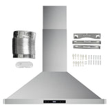 Cosmo 30" Ducted Wall MountRange Hood in Stainless Steel with Touch Controls, LED Lighting and Permanent Filters