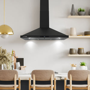 Cosmo Vista 36" 380 CFM Convertible Wall Mount Range Hood, Touch Controls, LED Lights in Matte Black, COS-63190S-BK