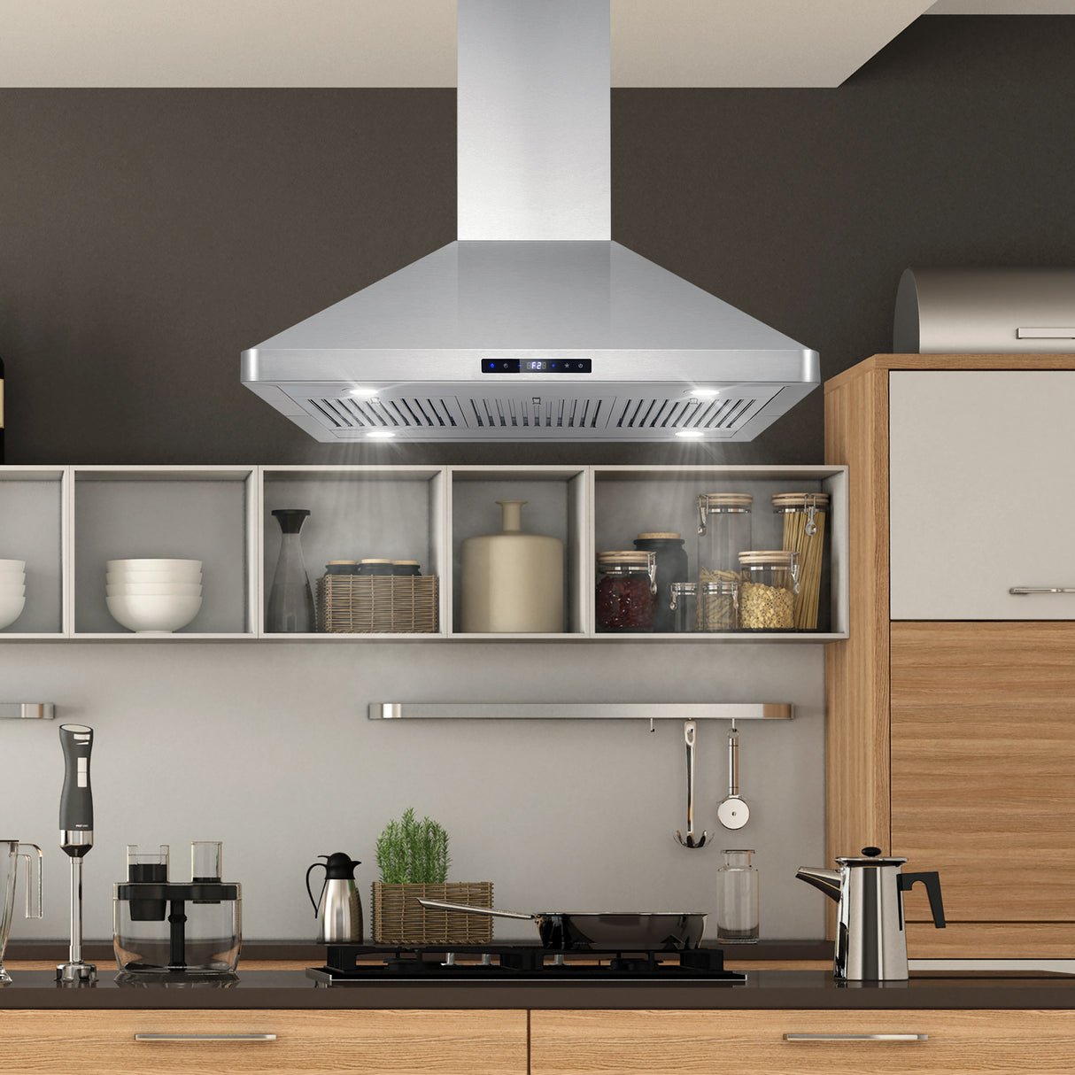 Cosmo 36" Ducted Island Range Hood with 380 CFM, 3-Speed Fan, Permanent Filters, LED Lights in Stainless Steel