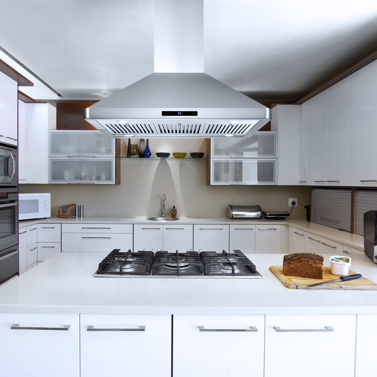 Cosmo 36" Ducted Island Range Hood with 380 CFM, 3-Speed Fan, Permanent Filters, LED Lights in Stainless Steel