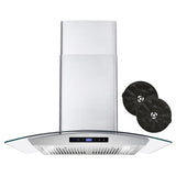 Cosmo 30" Ductless Wall Mount Range Hood in Stainless Steel with LED Lighting and Carbon Filter Kit for Recirculating