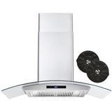 Cosmo 36" Ductless Wall Mount Range Hood in Stainless Steel with LED Lighting and Carbon Filter Kit for Recirculating