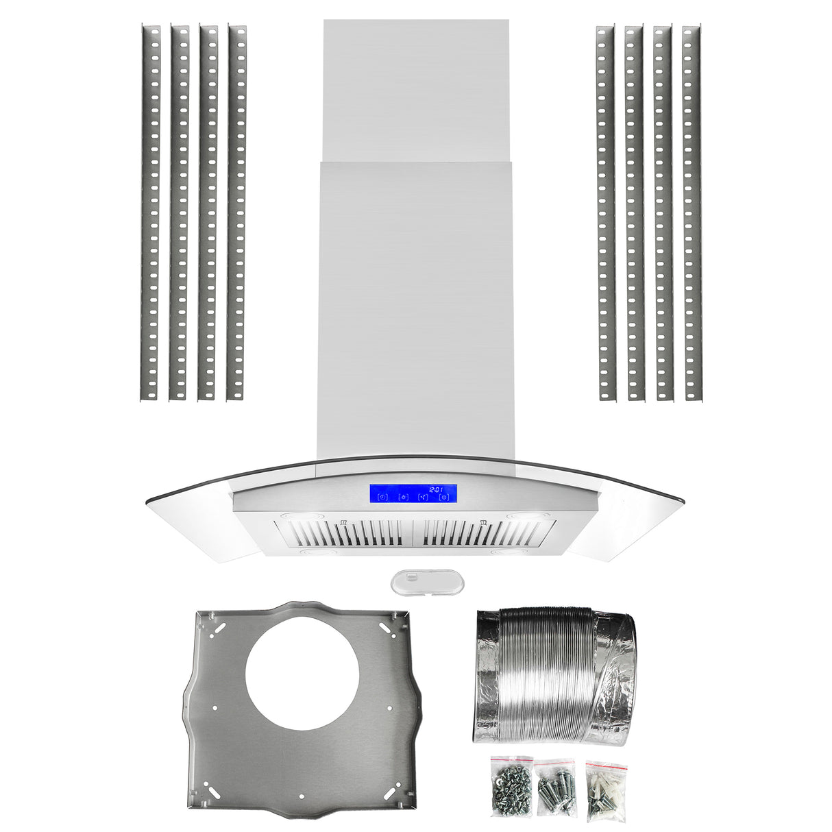 Cosmo 30" Ducted Island Range Hood in Stainless Steel with LED Lighting and Permanent Filters