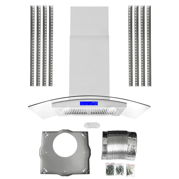 Cosmo 36" Ductless Island Range Hood in Stainless Steel with LED Lighting and Carbon Filter Kit for Recirculating