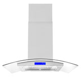 Cosmo 36" Island Range Hood with 380 CFM, 3 Speeds, Ducted, Permanent Filters, Soft Touch Controls, LED Lights, Curved Glass Hood in Stainless Steel