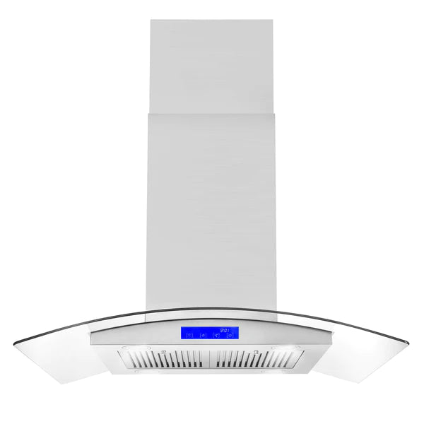 Cosmo 36" Ductless Island Range Hood in Stainless Steel with LED Lighting and Carbon Filter Kit for Recirculating