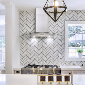 Cosmo 36" 380 CFM Convertible Wall Mount Range Hood with Glass Canopy, Push Button Controls and Carbon Filter Kit, COS-668WRC90-DL