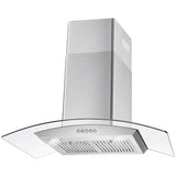 Cosmo 36" Ductless Wall Mount Range Hood in Stainless Steel with Push Button Controls, LED Lighting and Carbon Filter Kit for Recirculating
