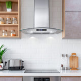 Cosmo 30" Ductless Wall Mount Range Hood in Stainless Steel with Push Button Controls, LED Lighting and Carbon Filter Kit for Recirculating