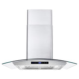 Cosmo 30" Ductless Wall Mount Range Hood in Stainless Steel with Push Button Controls, LED Lighting and Carbon Filter Kit for Recirculating