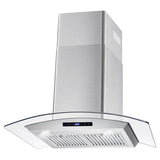 Cosmo 30" Ductless Wall Mount Range Hood in Stainless Steel with Push Button Controls, LED Lighting and Carbon Filter Kit for Recirculating