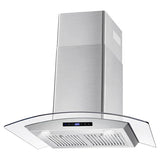 Cosmo 30" Ductless Wall Mount Range Hood in Stainless Steel with Soft Touch Controls, LED Lighting and Carbon Filter Kit for Recirculating