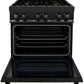 ZLINE Package - 30" Dual Fuel Range, Microwave, Range Hood, Refrigerator With Water And Ice Dispenser, Dishwasher in Black Stainless Steel