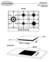 Cosmo 30" Gas Cooktop in Stainless Steel with 5 Sealed Brass Burners