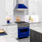 ZLINE 36" Ducted Satin Stainless Steel Wall Mount Range Hood with Blue Gloss Shell, 8654BG-36