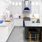 ZLINE 36" Ducted Satin Stainless Steel Wall Mount Range Hood with Blue Gloss Shell, 8654BG-36