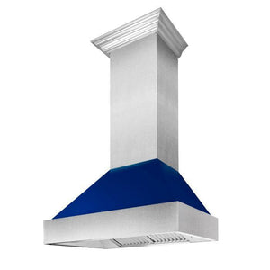 ZLINE 48" Ducted Satin Stainless Steel Wall Mount Range Hood with Blue Gloss Shell, 8654BG-48