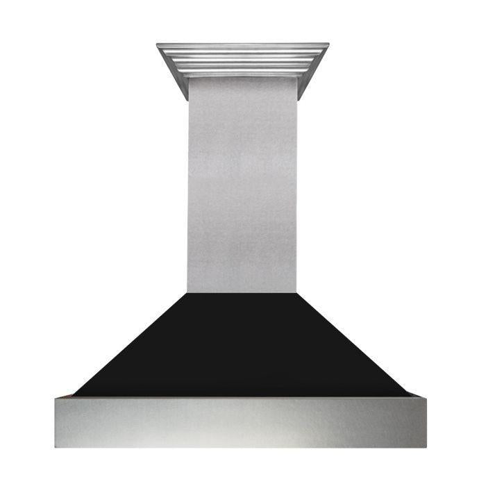 ZLINE 48" Ducted Satin Stainless Steel Wall Mount Range Hood with Black Matte Shell, 8654BLM-48