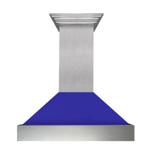 ZLINE 30" Ducted Satin Stainless Steel Wall Mount Range Hood with Blue Matte Shell, 8654BM-30